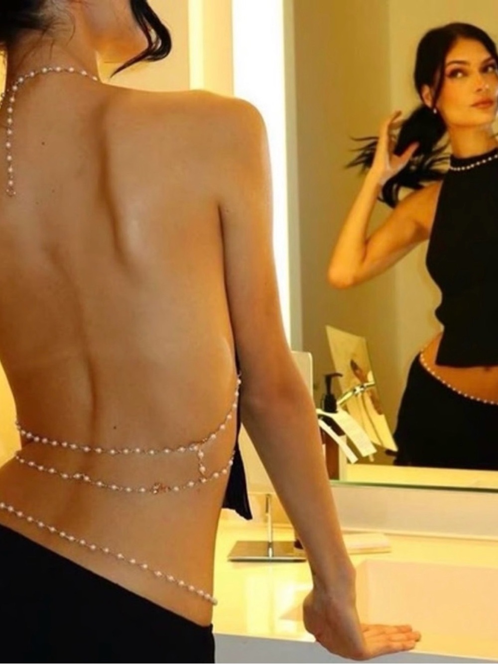 SASHA THERESE Open Back Pearl Black Pleated Top Size XS NWT
